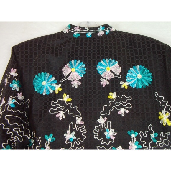 Vintage 90s Draper's and Damon's Black‎ Floral Embroidered Jacket 1X  Boho - Picture 8 of 12
